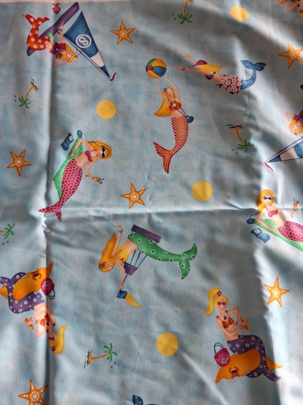 2002 Clearwater Fabrics-Blue-Mermaids -Beach-Relaxing-Vacation-3.75 yards x 44"